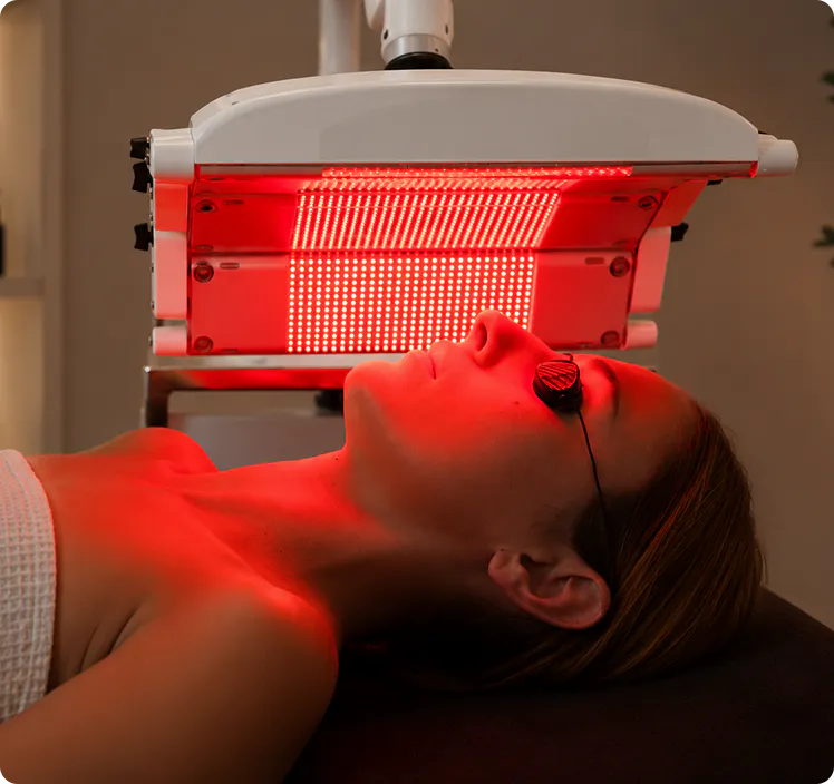 A lady laying with her face under infrared light