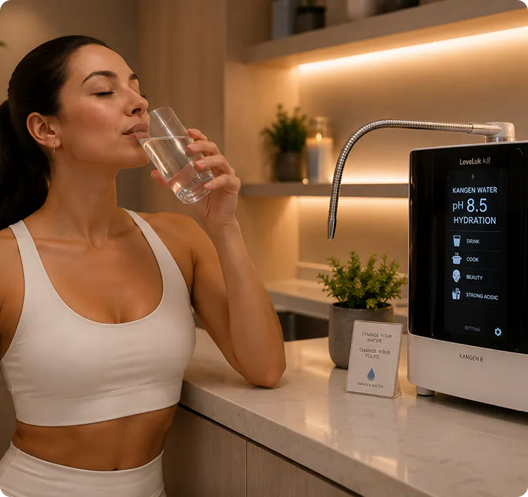 A lady drinking a glass of water