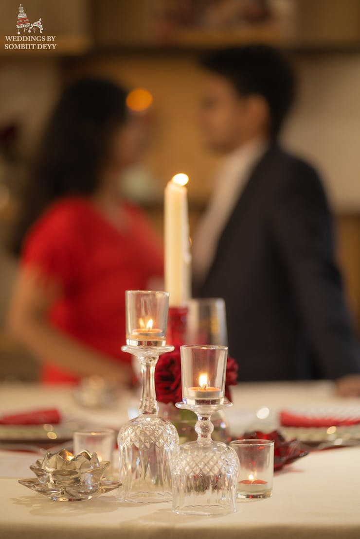 romantic indoor pre-wedding pose