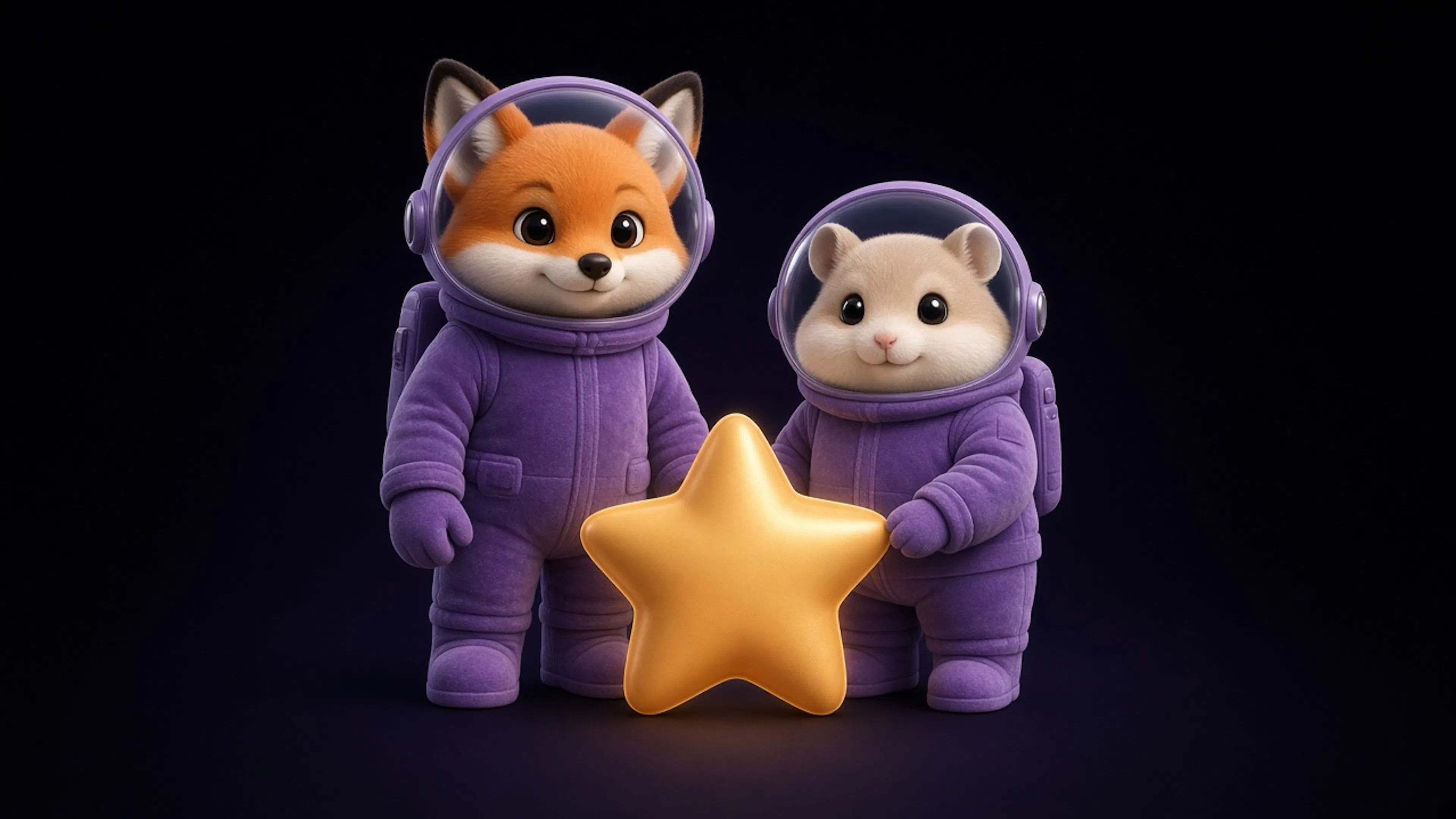 SGD fox and hamster astronauts holding a golden star