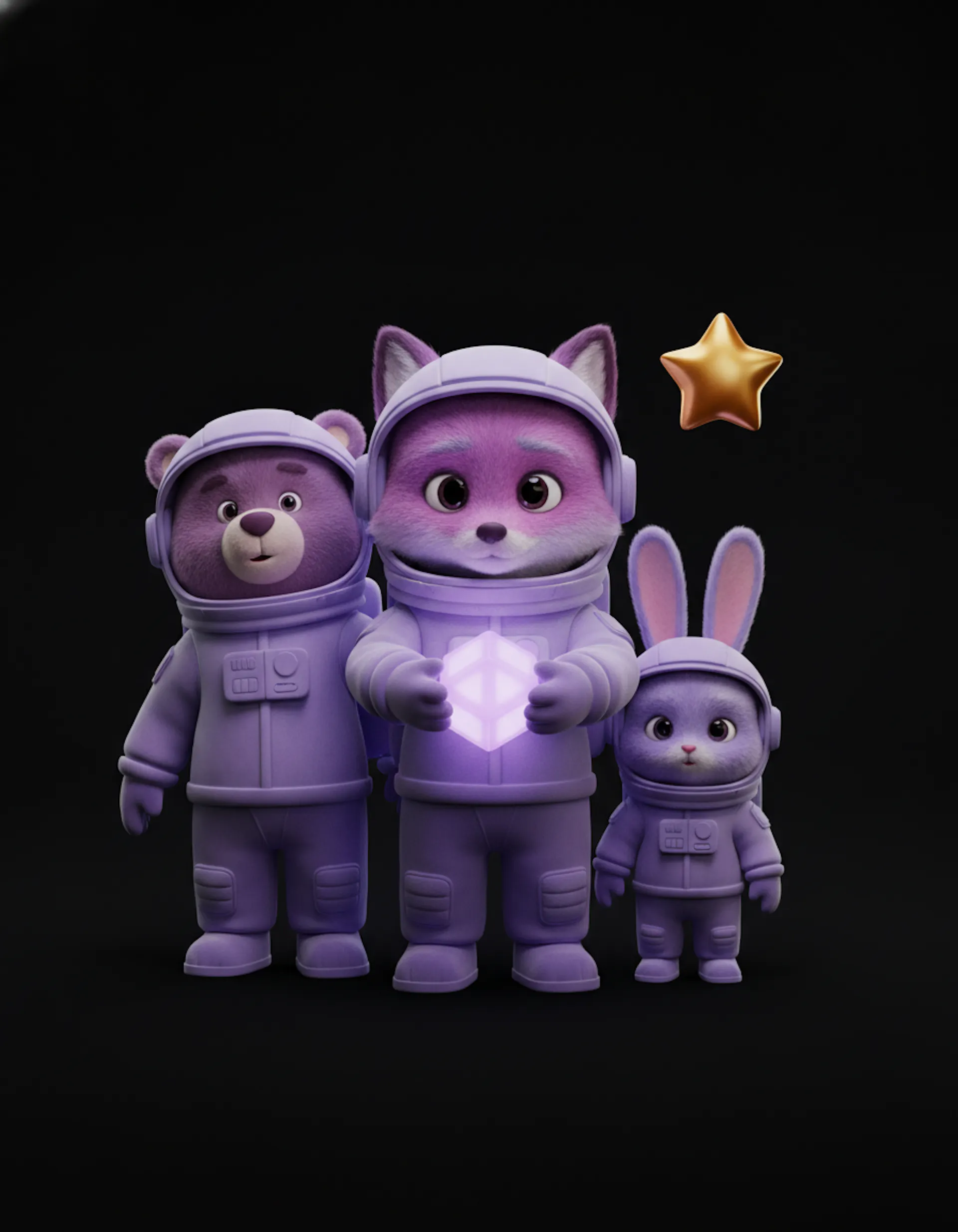 Nuestros equipos: astronauta sosteniendo un bloque modular lavanda