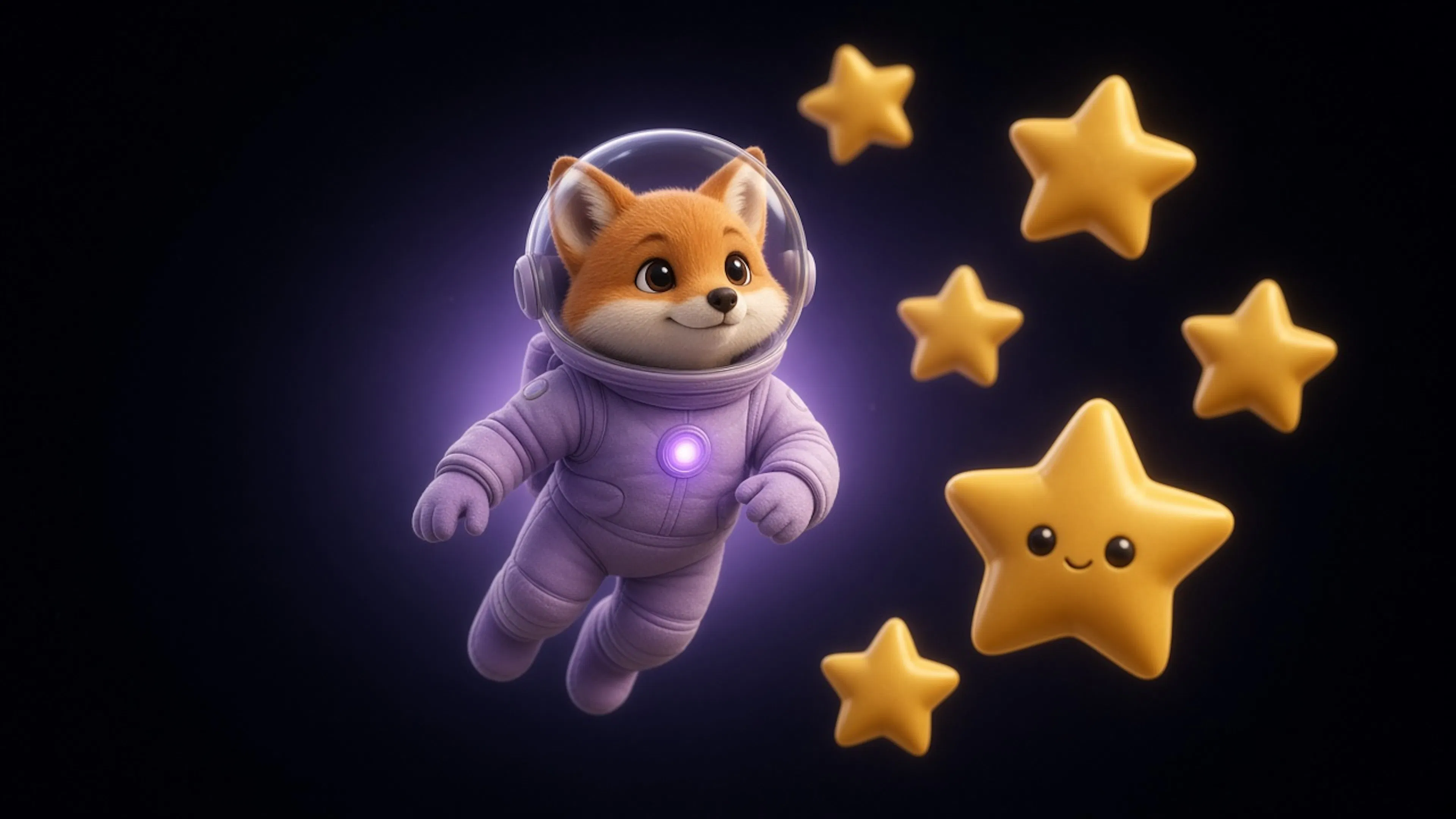 SGD fox astronaut with golden star and typed-decision cards