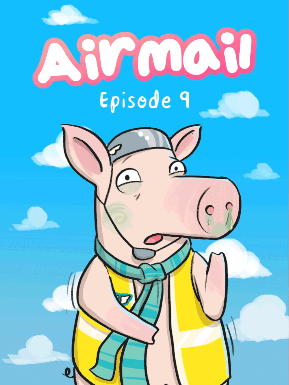 Airmail Episode 9 Pig In A Blanket Animated Cover. Solly the pig is shaking with snot running out of his nose.
