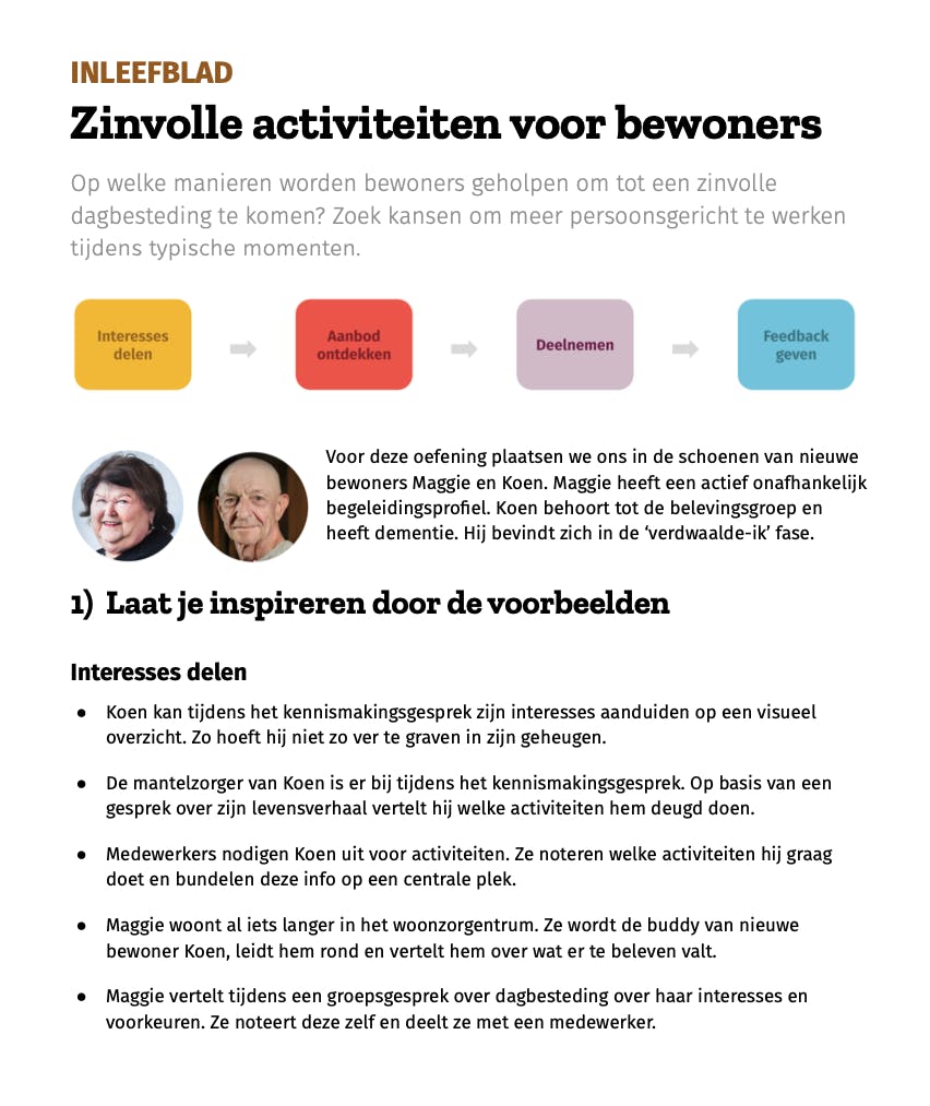 Inleefblad zinvolle activiteiten