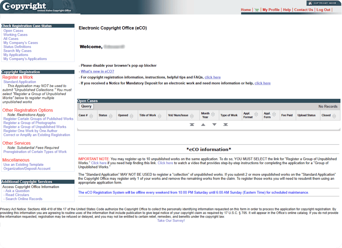 Electronic Copyright Office (eCO) portal