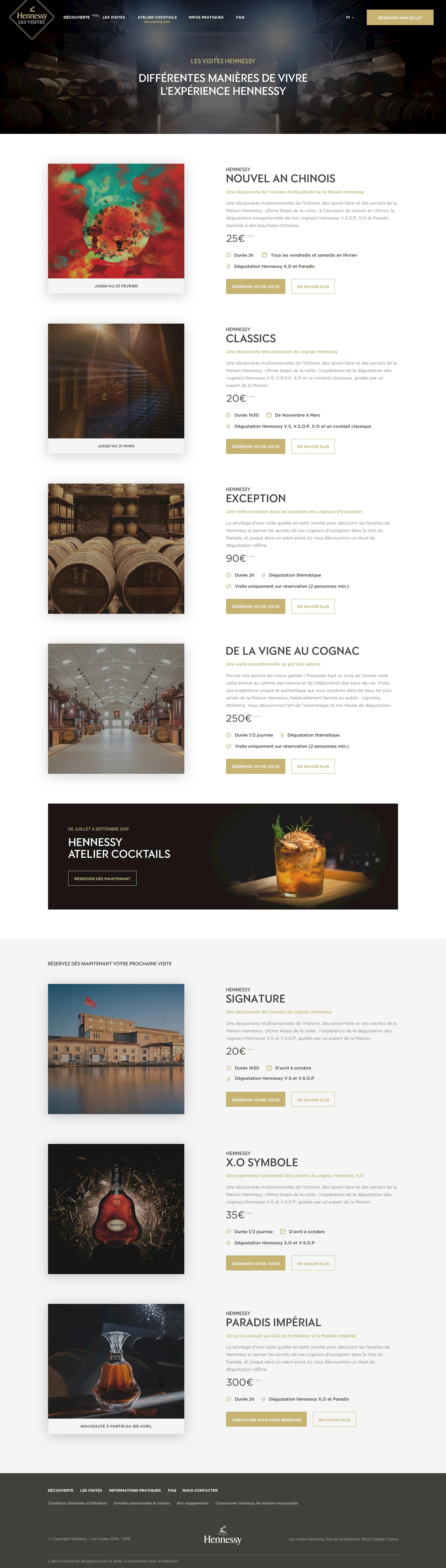 Création du site des circuits de visites Hennessy à Cognac