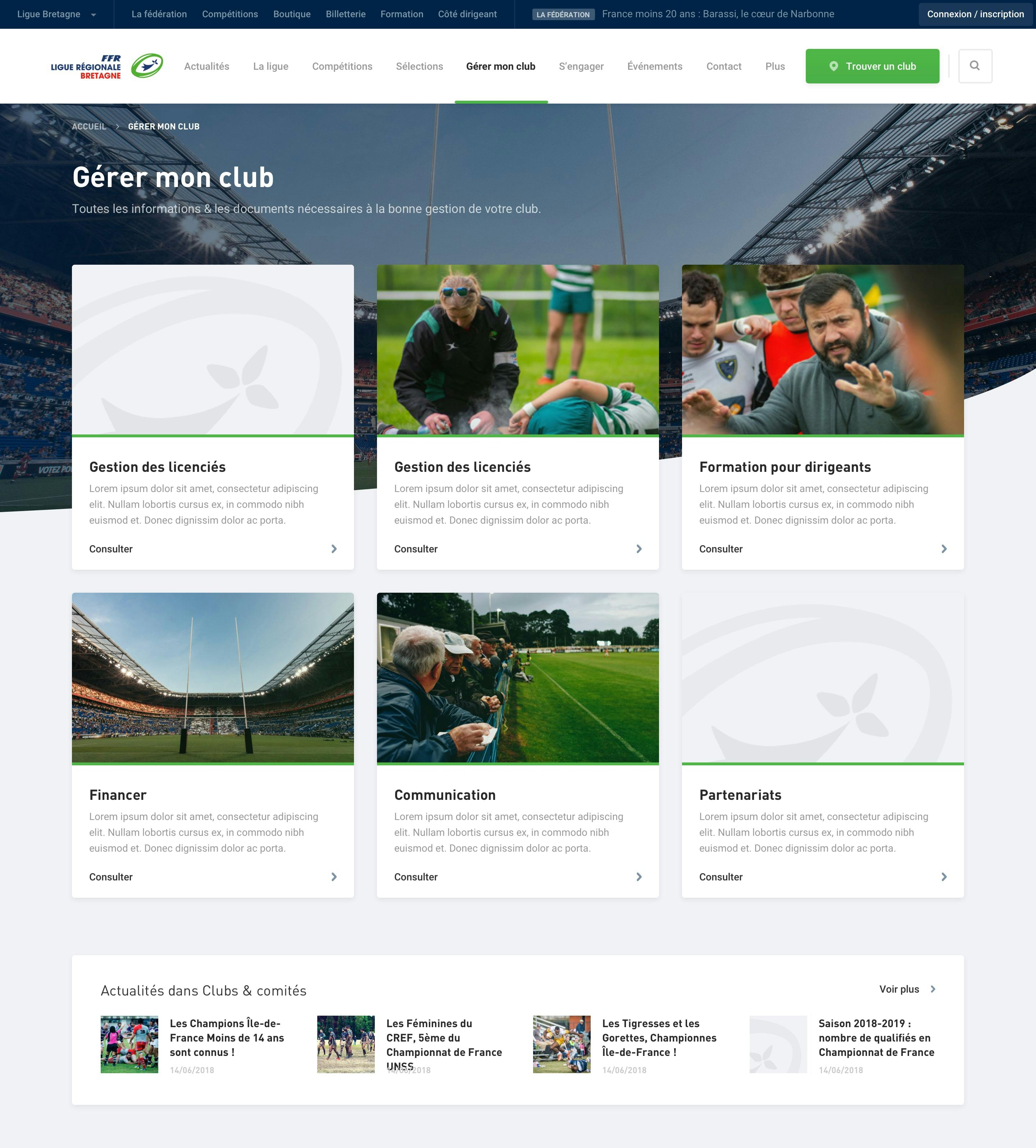 Design of websites for french rugby leagues