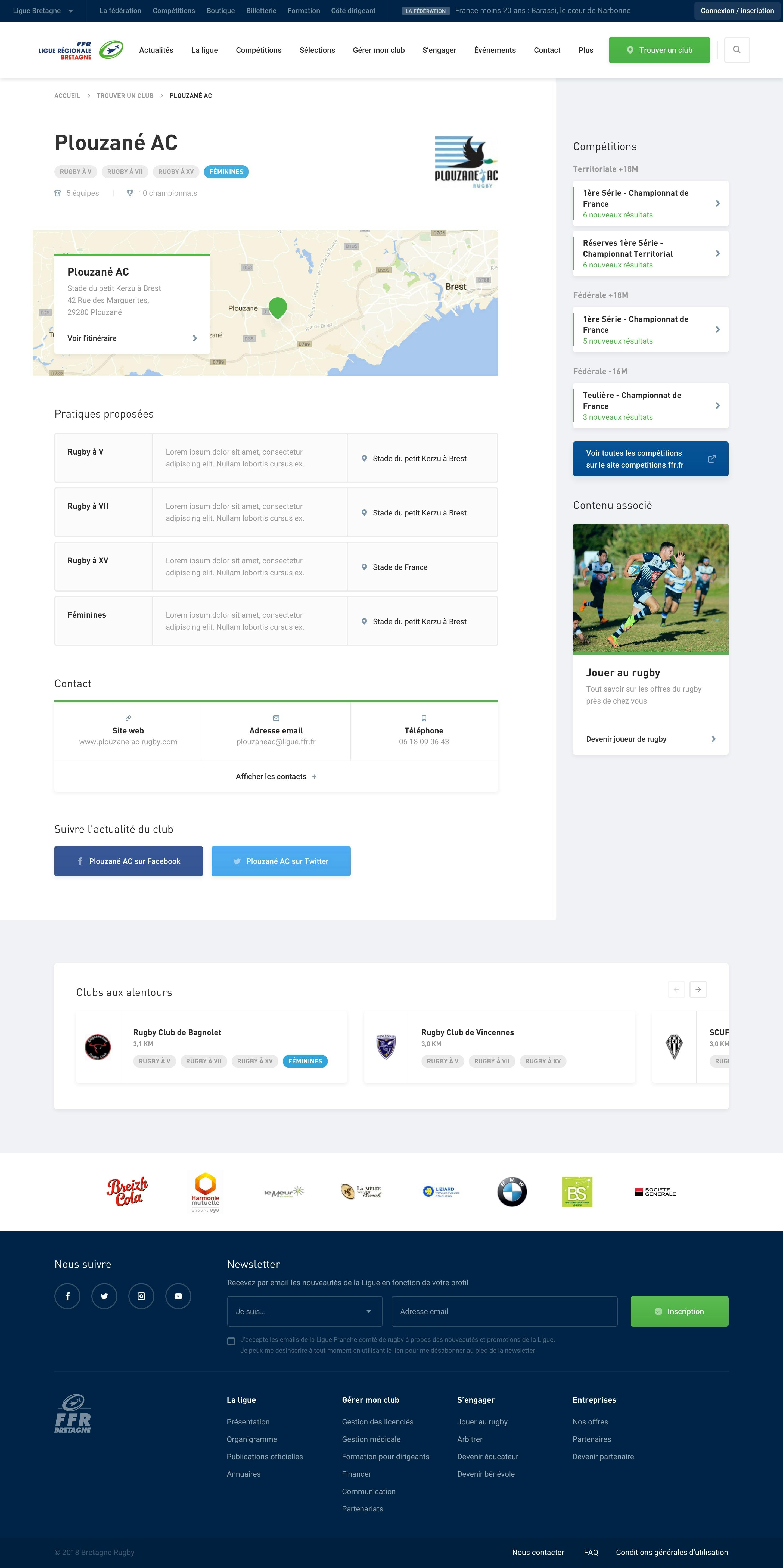 Design of websites for french rugby leagues