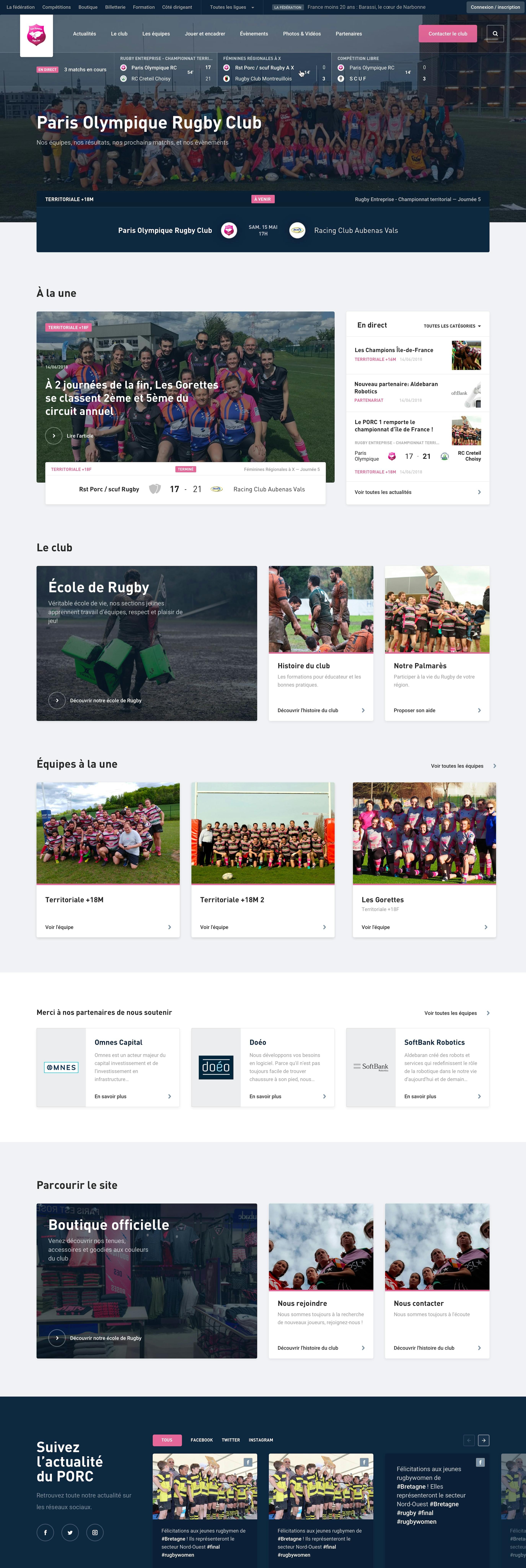 Design of websites for french rugby clubs