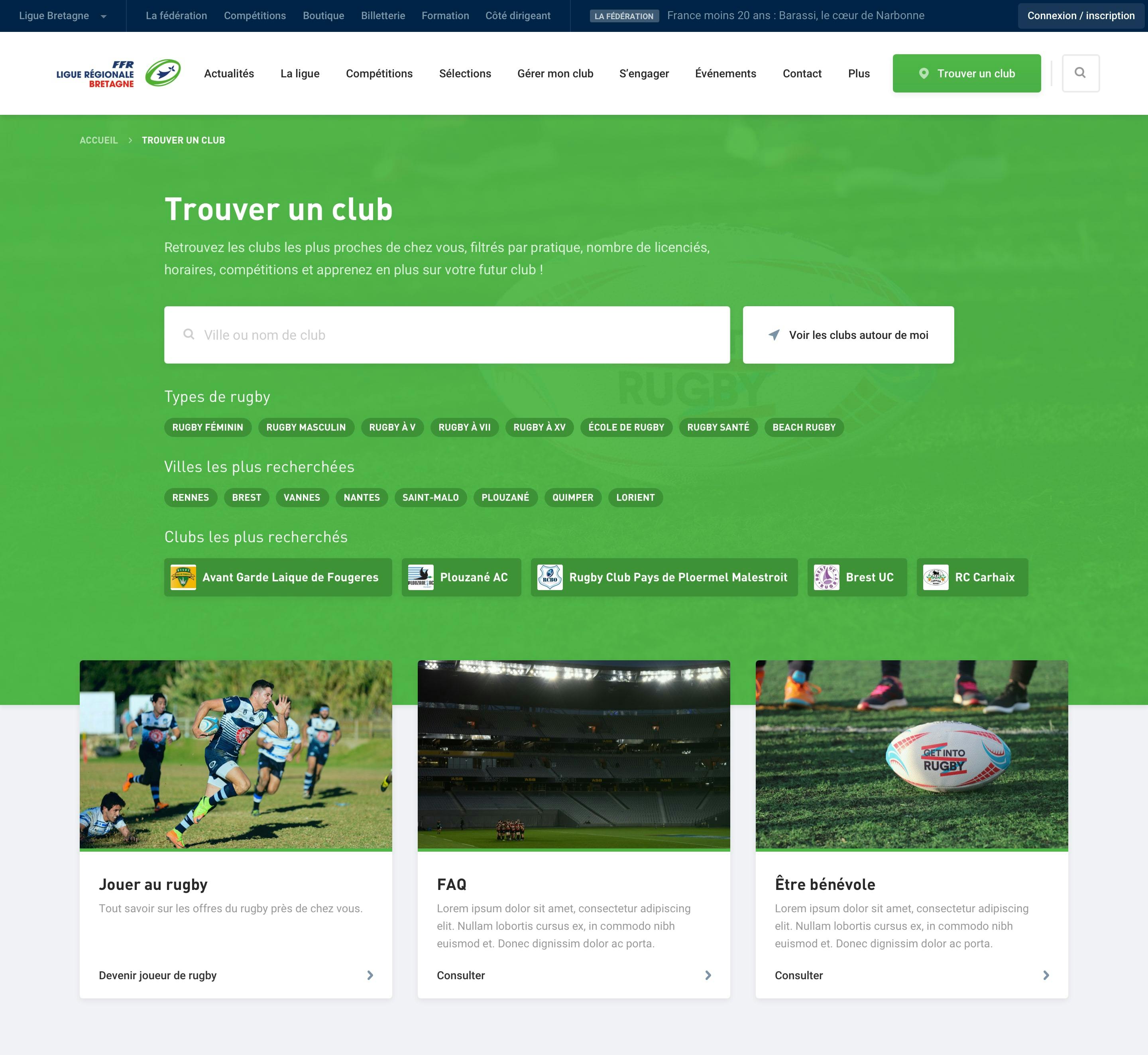 Design of websites for french rugby leagues