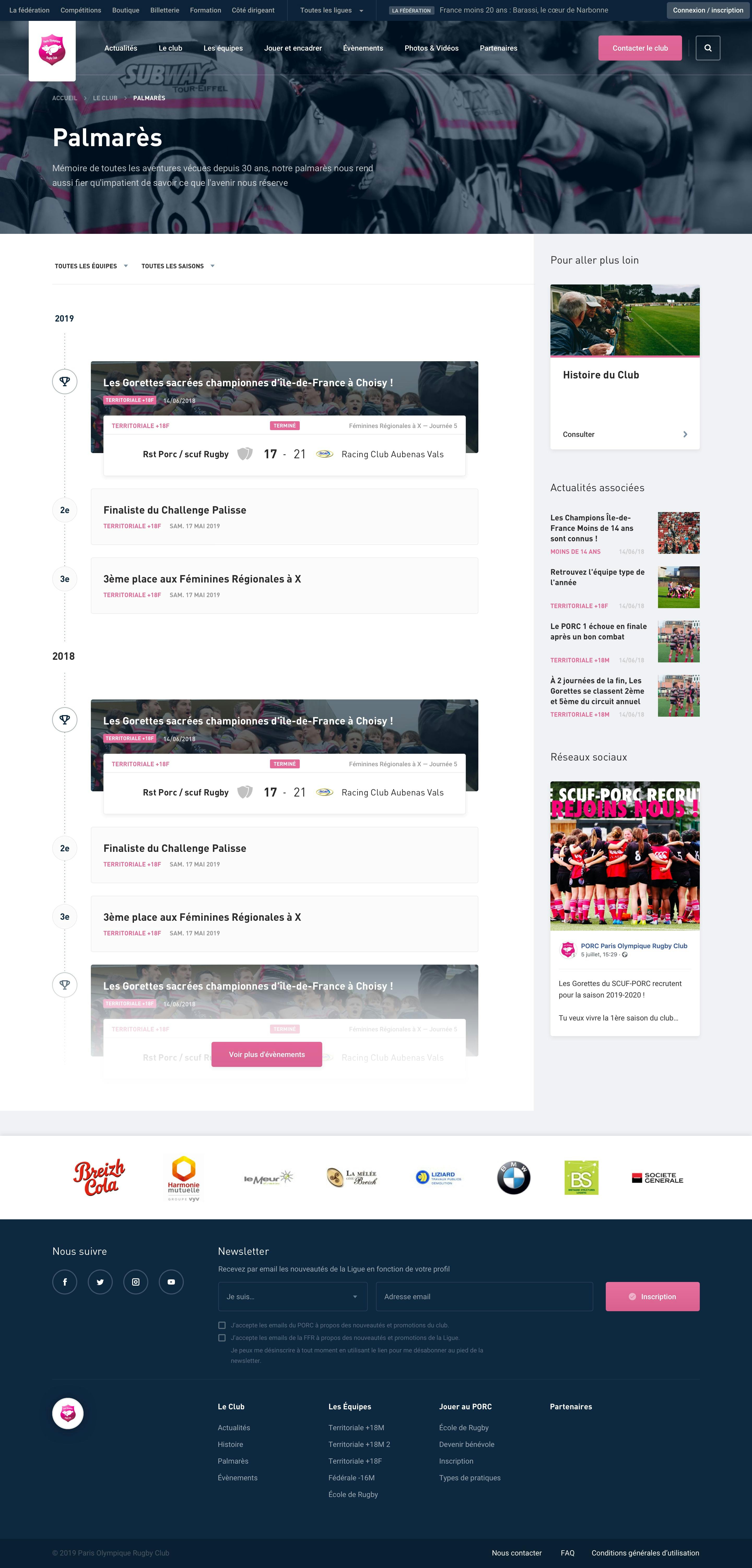 Design of websites for french rugby clubs