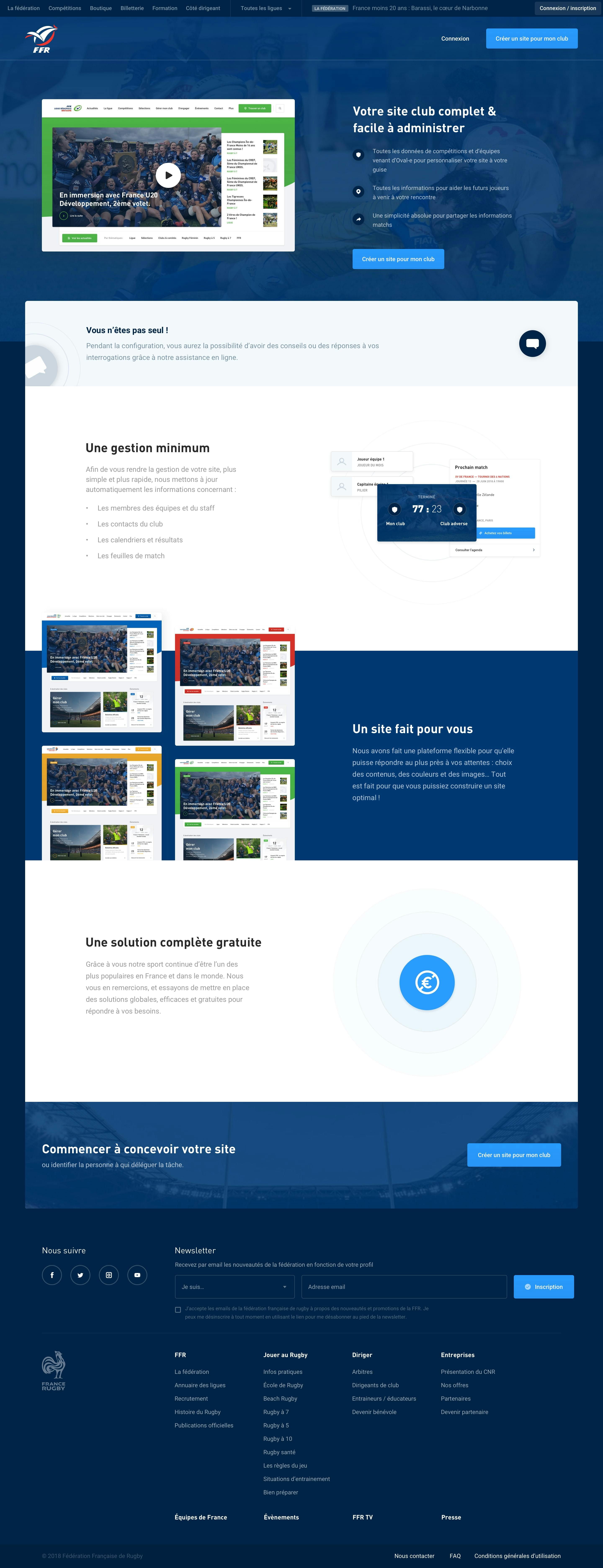Design of websites for french rugby clubs