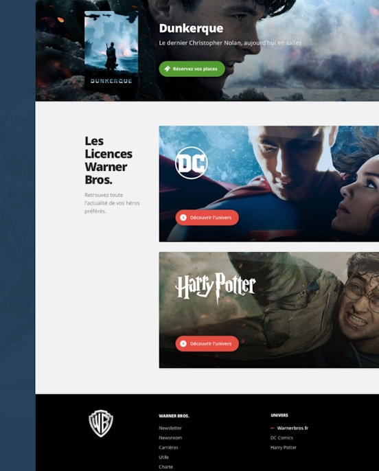 Warner Bros — Refonte de la homepage et des licences illustration