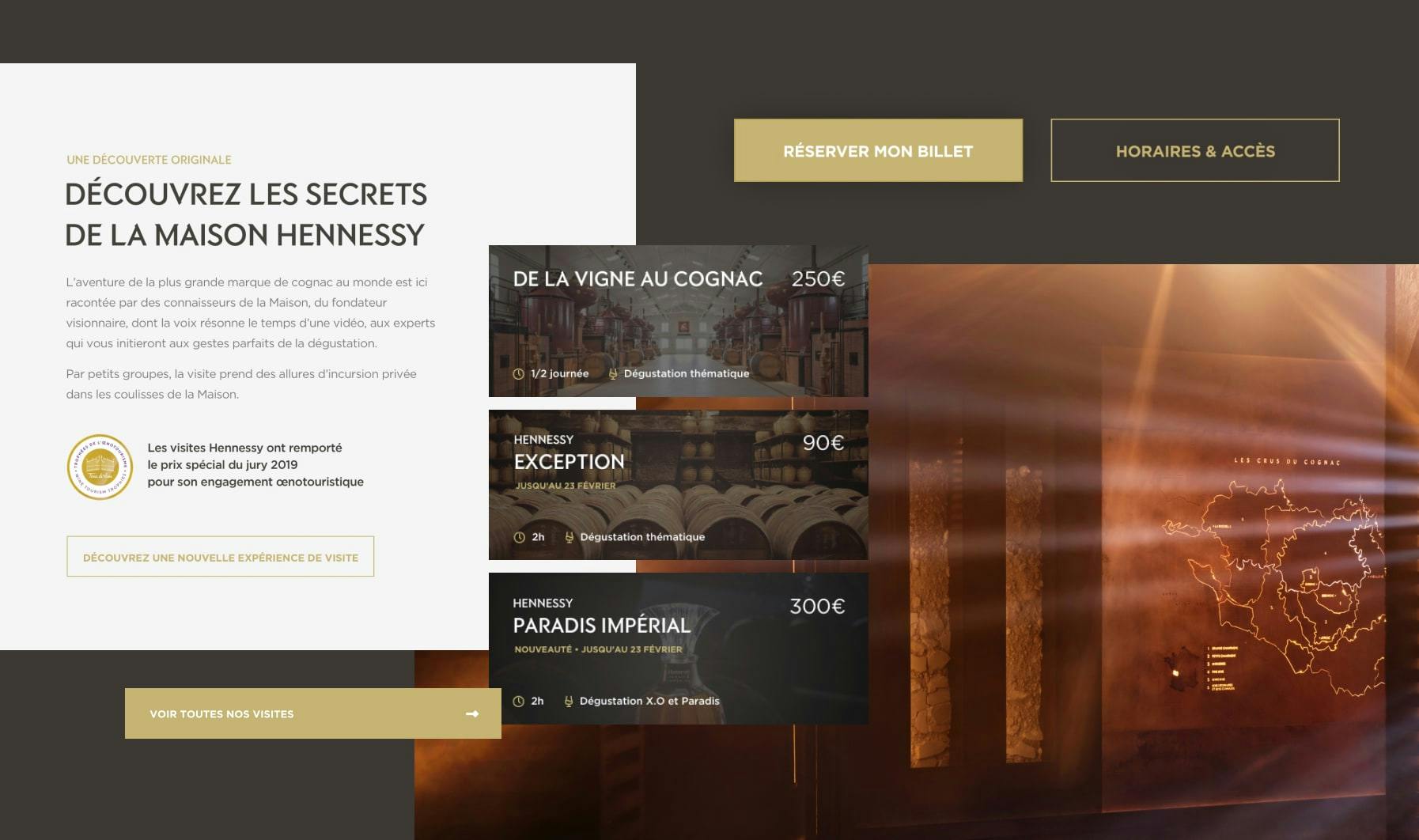 Design of Hennessy website for guided cognac tours 