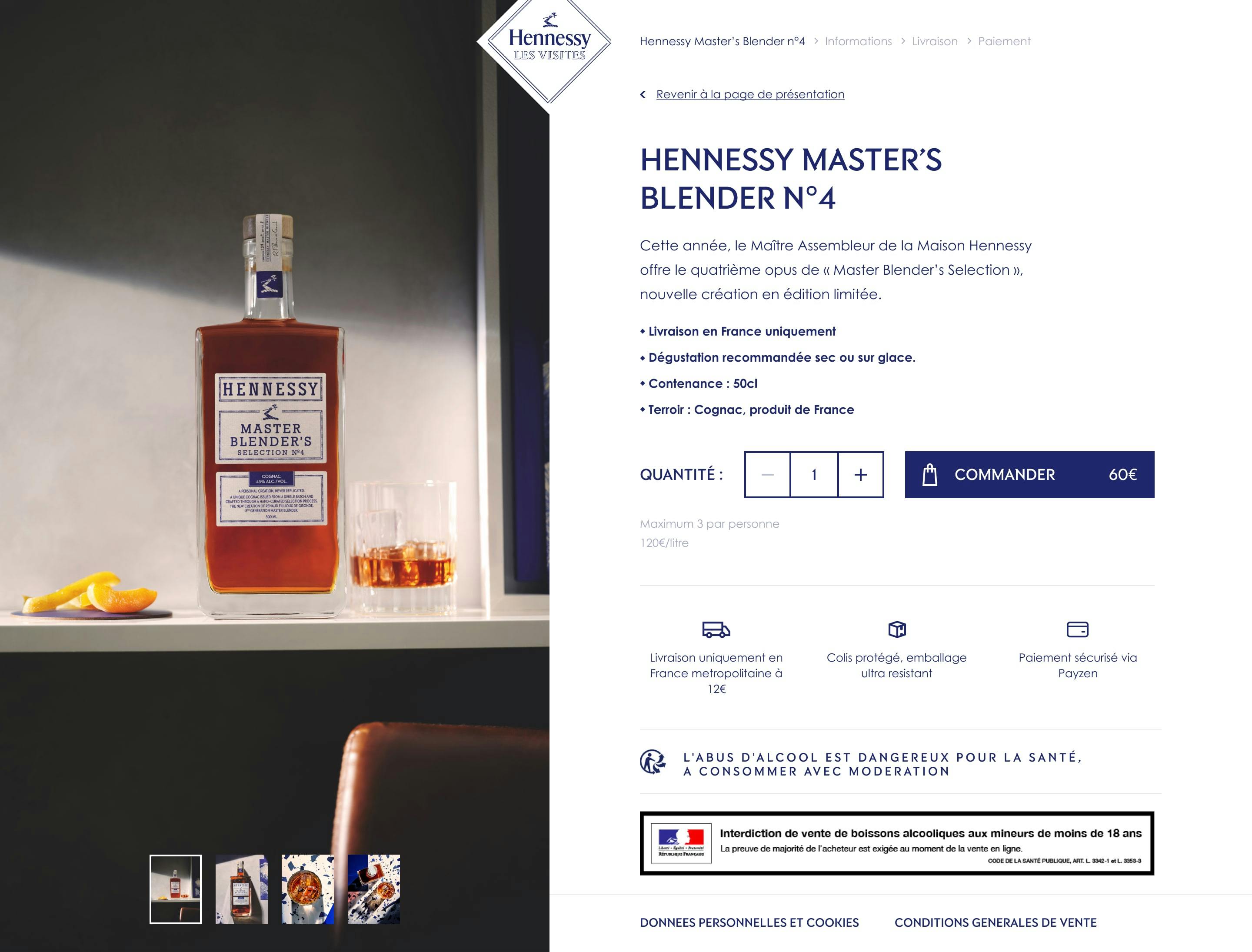 Design of Hennessy Master Blender's N°4 e-commerce platform 