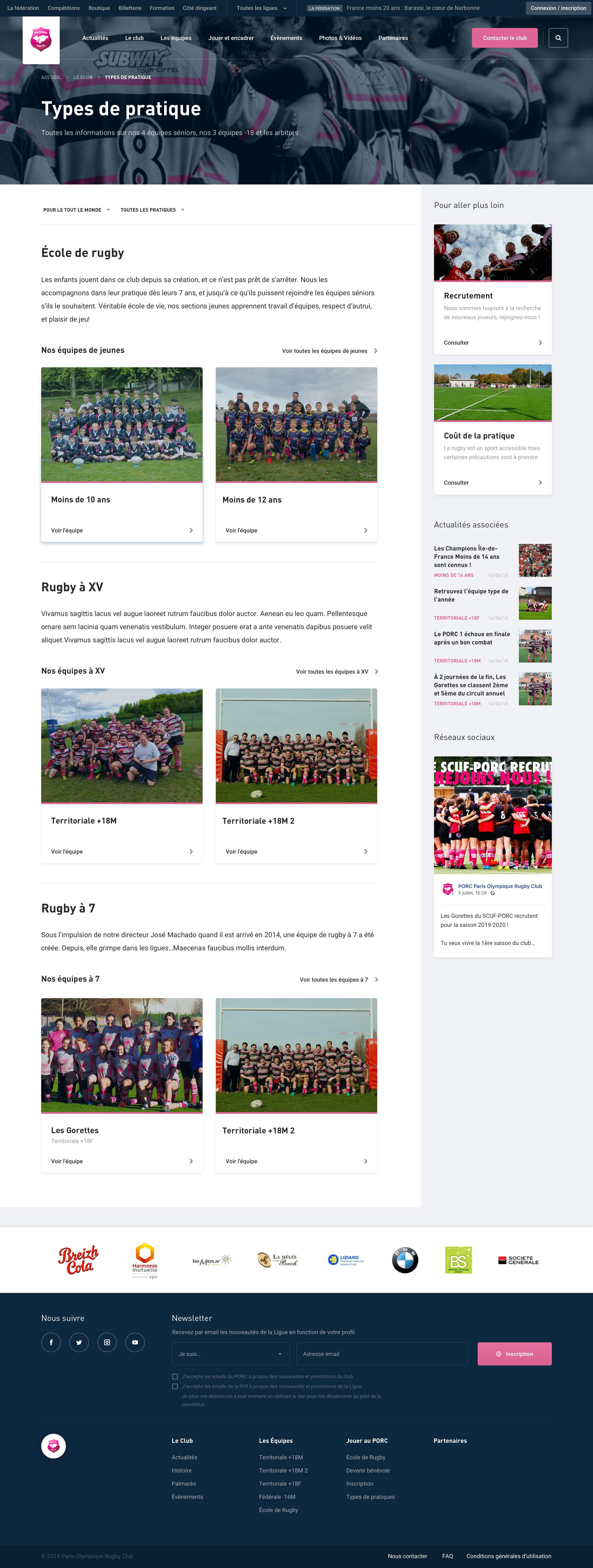 Design of websites for french rugby clubs