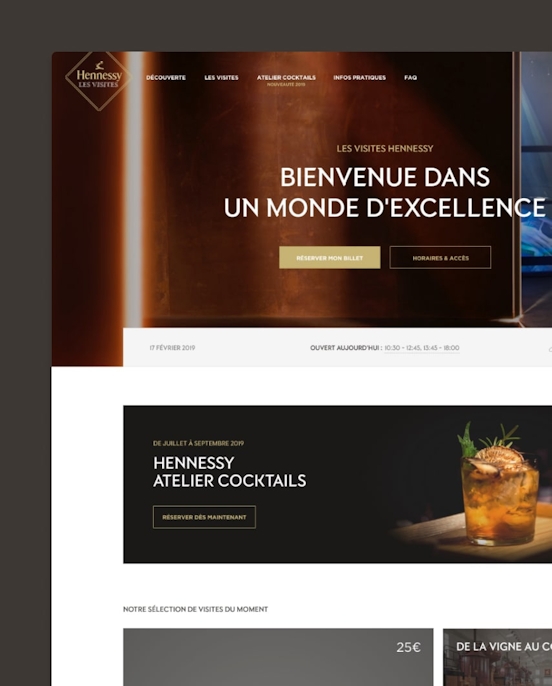 Hennessy — Création du site des circuits de visites Hennessy à Cognac illustration