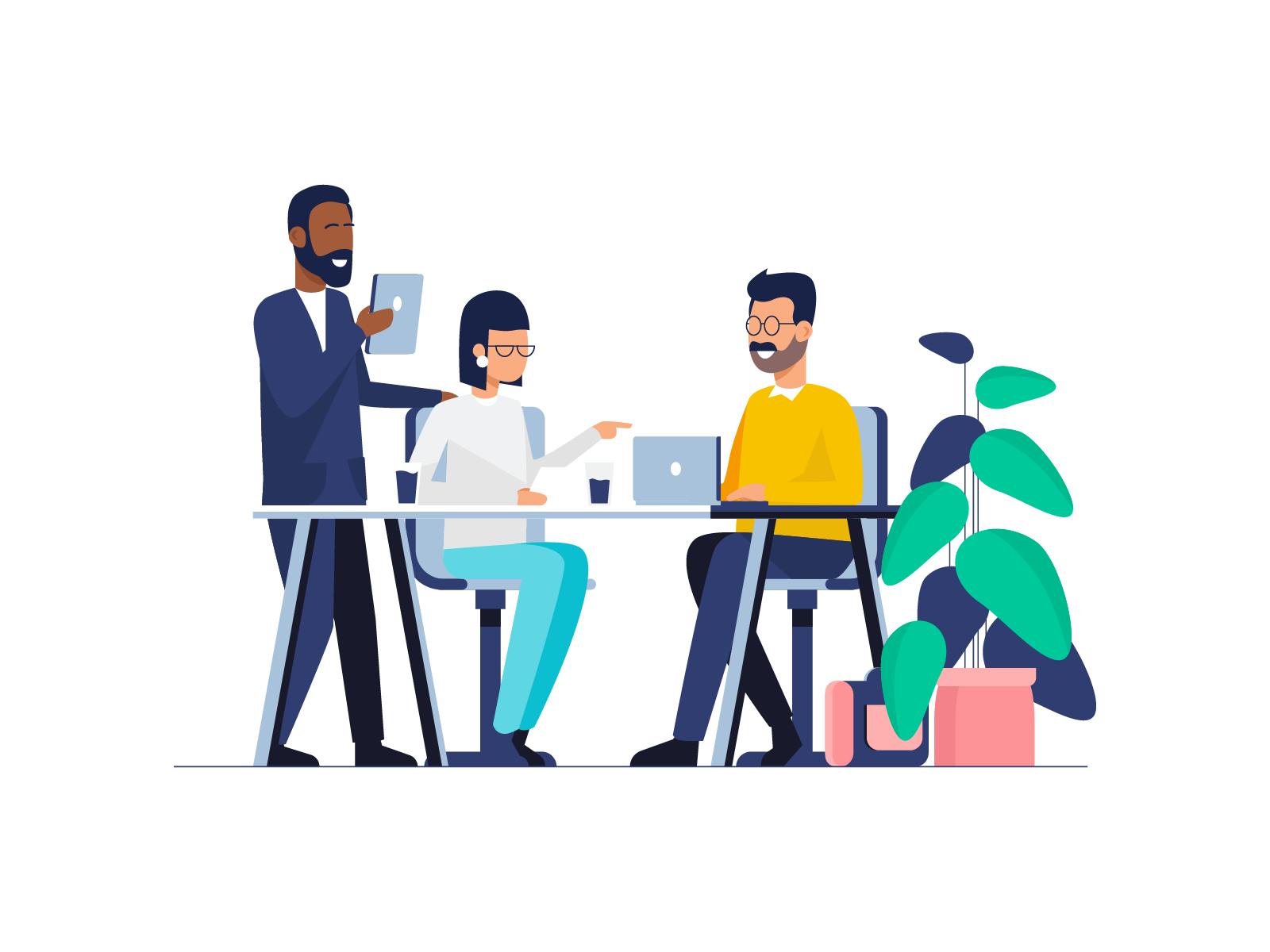 Graphic of business people sitting at a desk