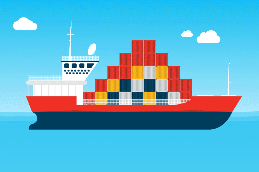 Animated image of a ship carrying shipping containers