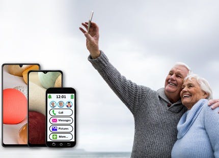 Seniors taking a photo on a phone