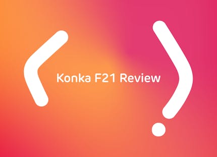 Konka F21 Review text on gradient background