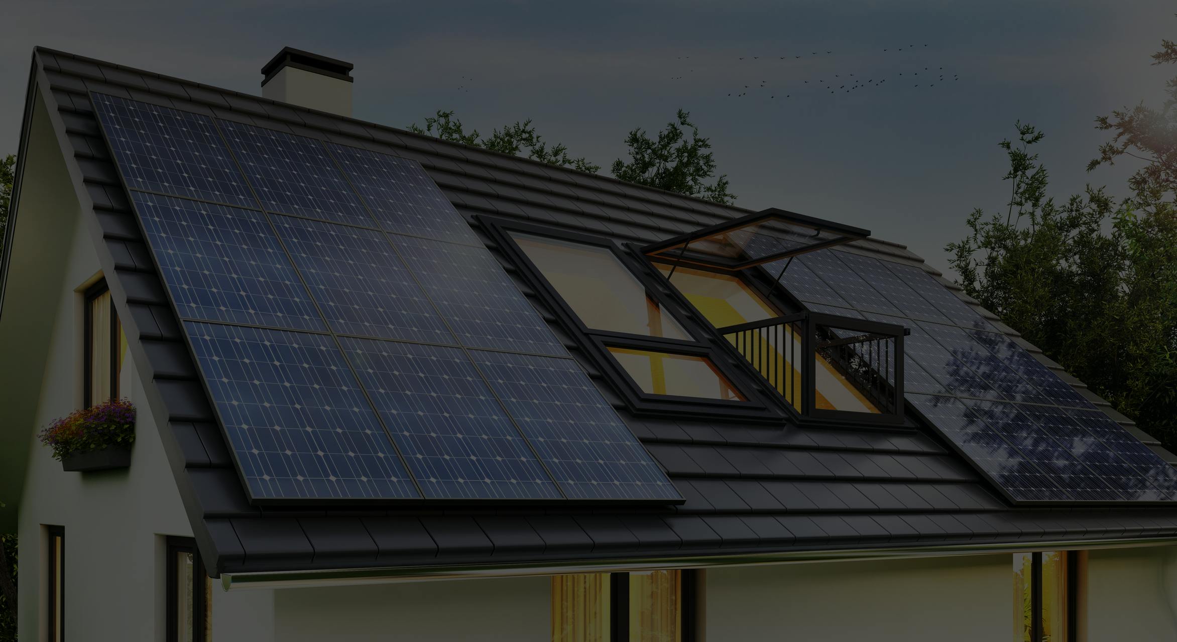 Roof with solar panels