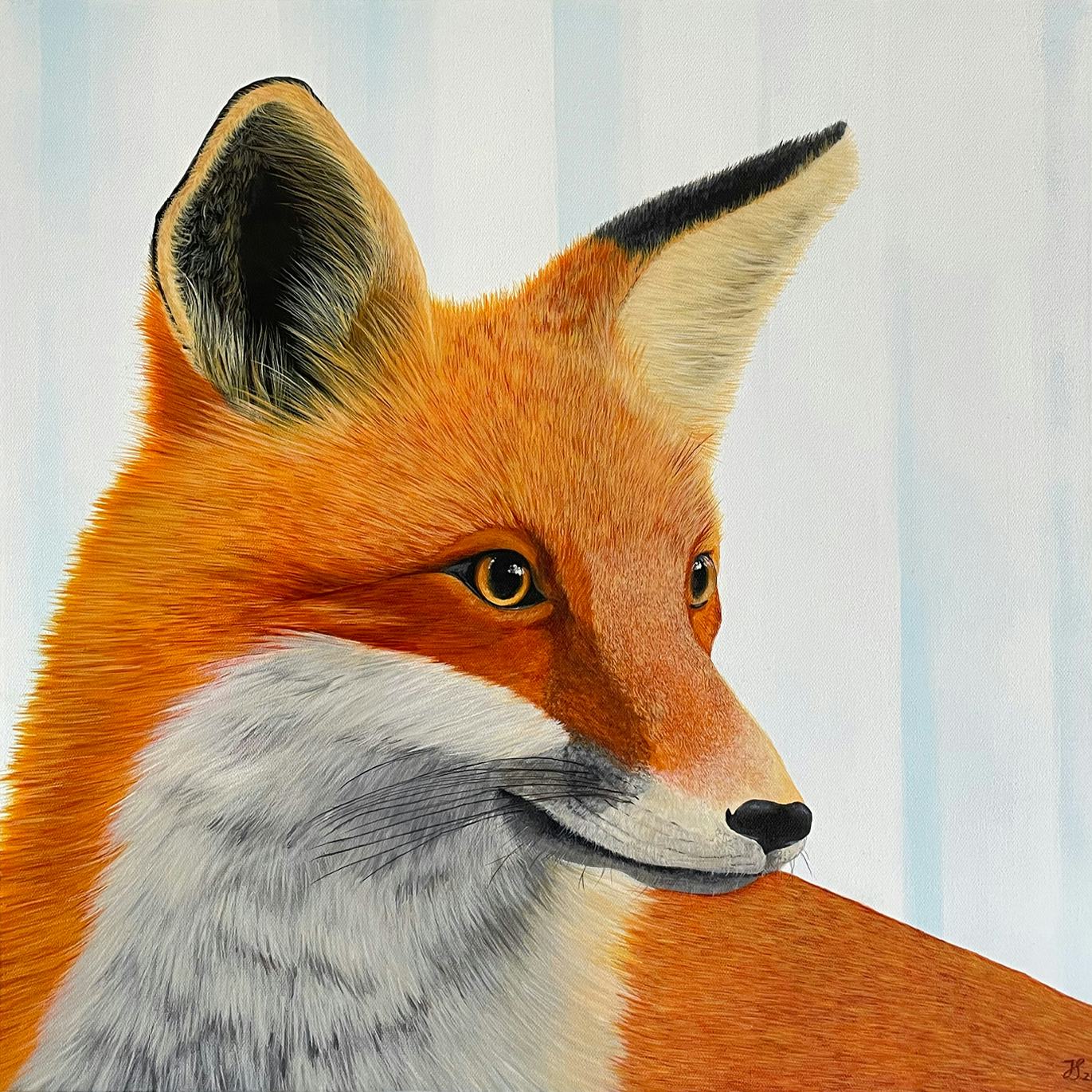 Painting of a red fox staring into the distance.