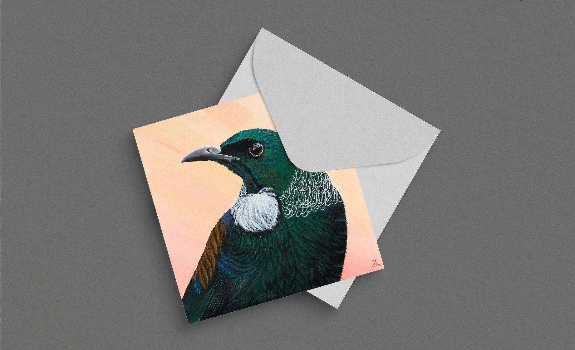 Square greeting card of a tui.