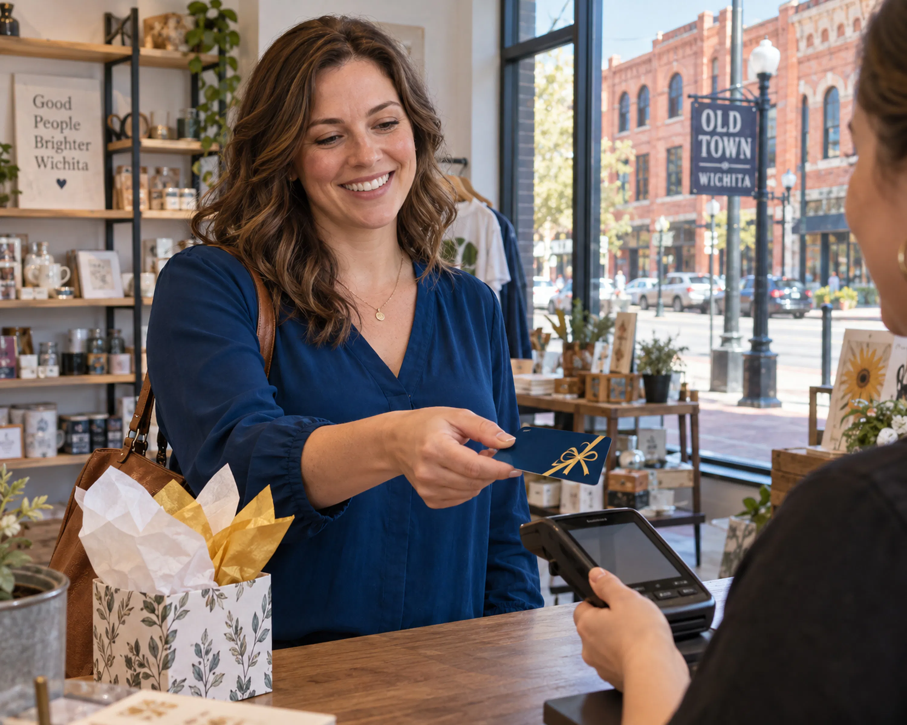 Person handing their credit card to a cashier