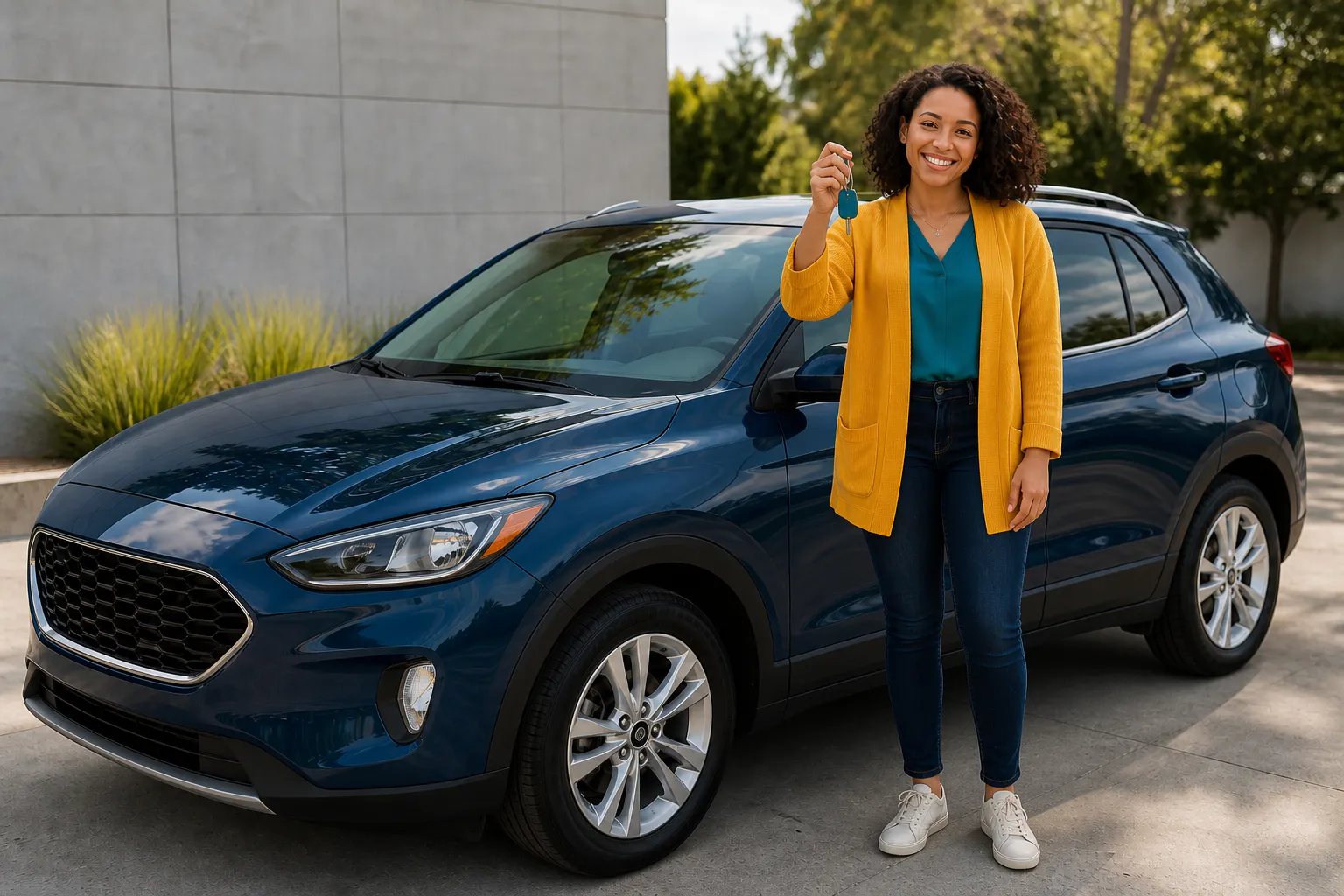Southwest National Bank customer holding the keys to their new car