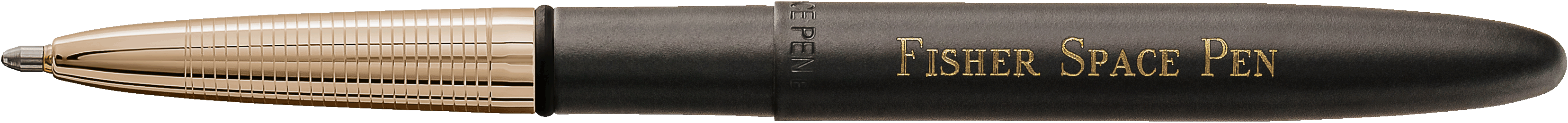 Open matte black bullet with Fisher Space Pen engraving in the right handed direction