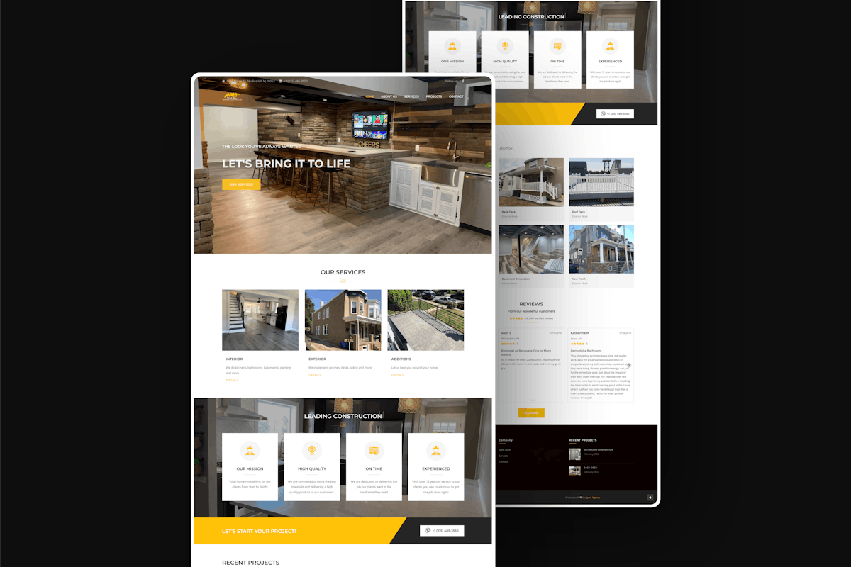 Full Layout of the new Vick B's Contracting Website