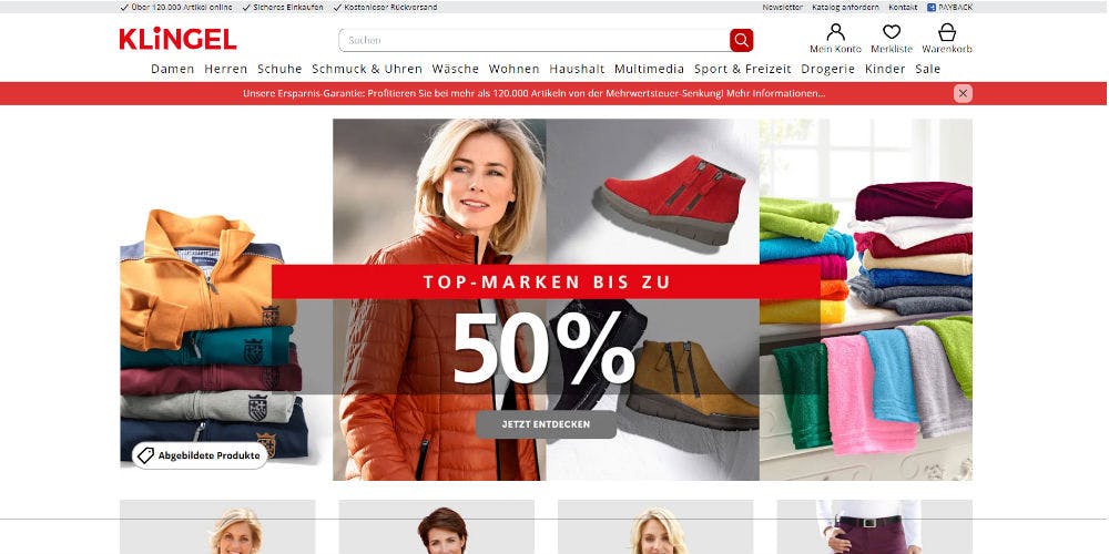 Screenshot Startseite Klingel