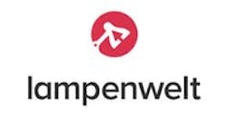 Lampenwelt Logo schwarze Schrift und rotes Lampen-Symbol auf weißem Hintergrund