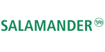 Salamander Logo Grüner Salamander Schriftzug auf weißem Hintergrund