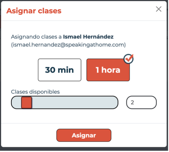 Diálogo Asignar clases