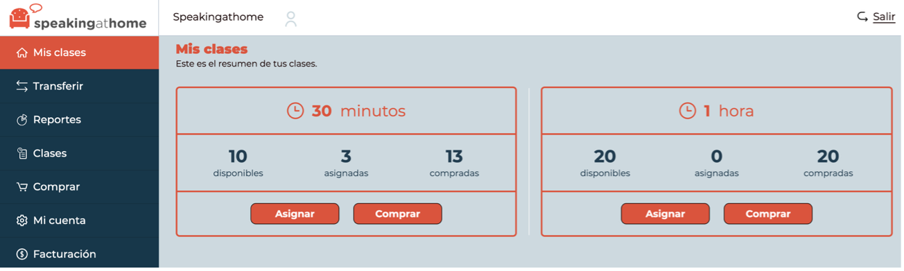 Opción del Menu "Mis Clases"