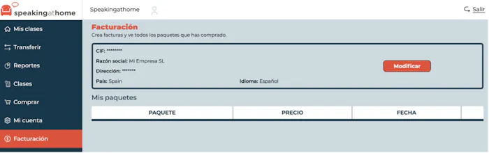 Página de Facturación
