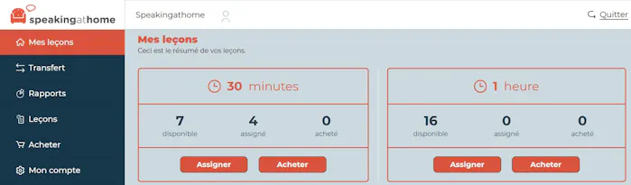 Option Menu : Mes cours