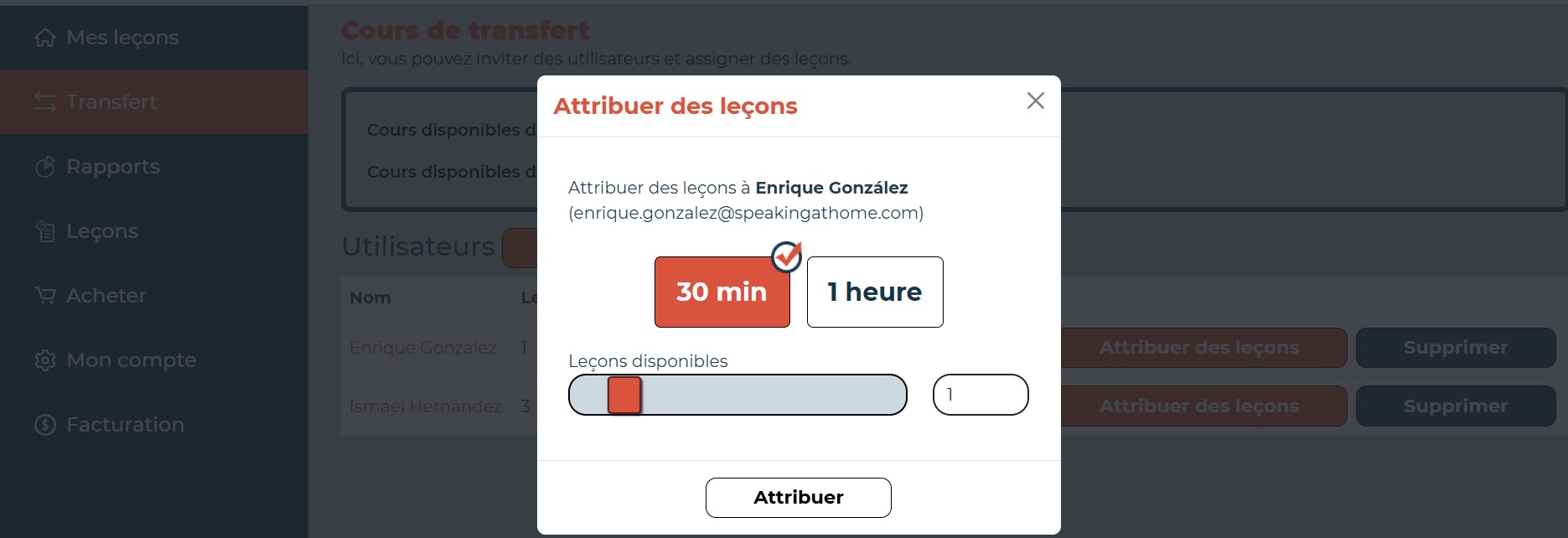 Option Attribuer des cours