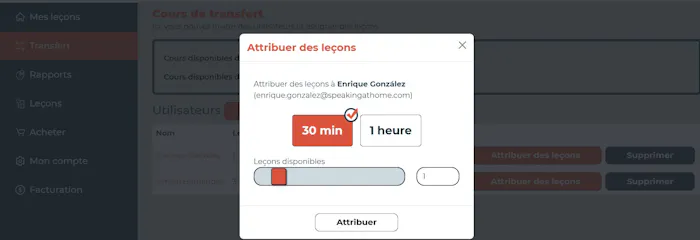Option Attribuer des cours