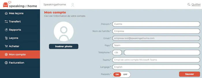 Page Mon compte
