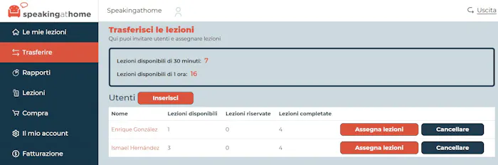 Opzione di Menu: "Trasferimento"