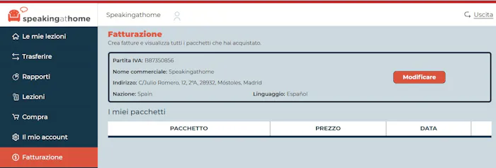Pagina di Fatturazione