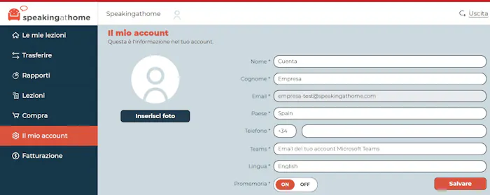Pagina Il mio account