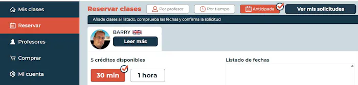 Elige profesor y duración de las clases