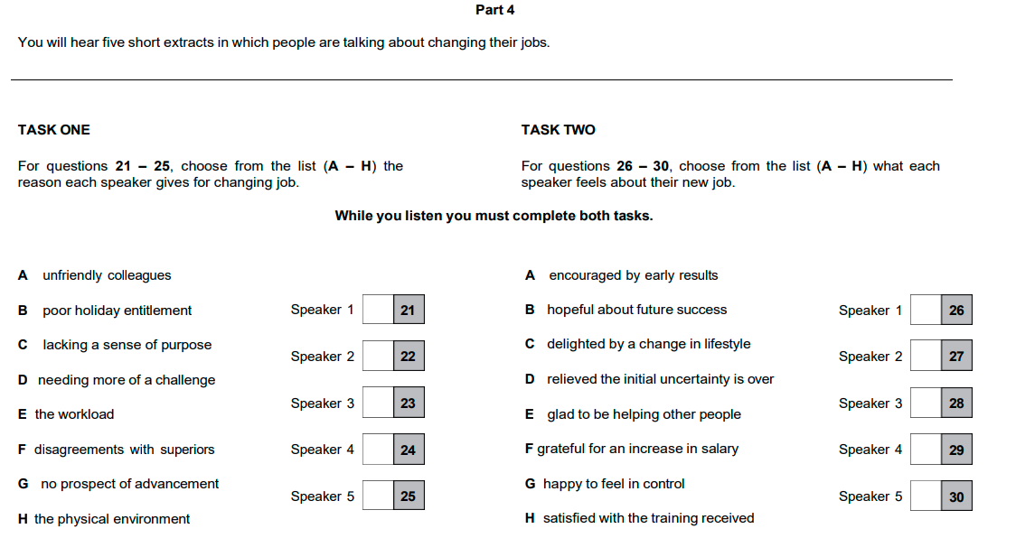 Modelo del examen y su sección de Listening parte 4