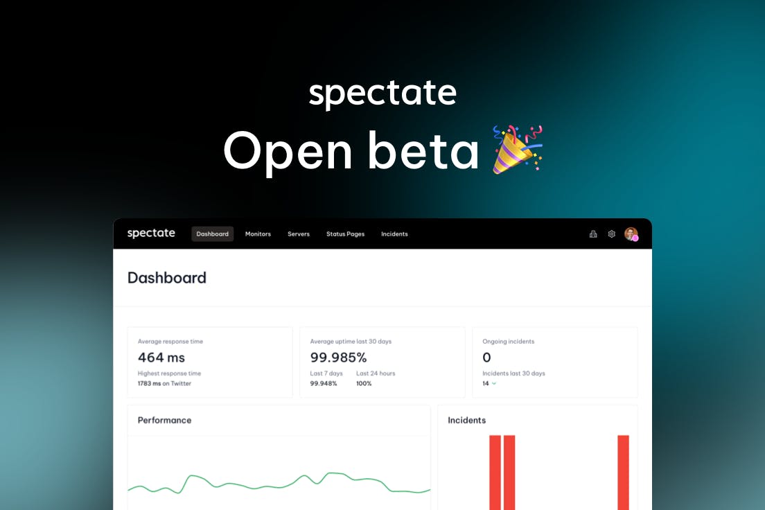 Screenshot of Spectate's dashboard labeled "Open beta".