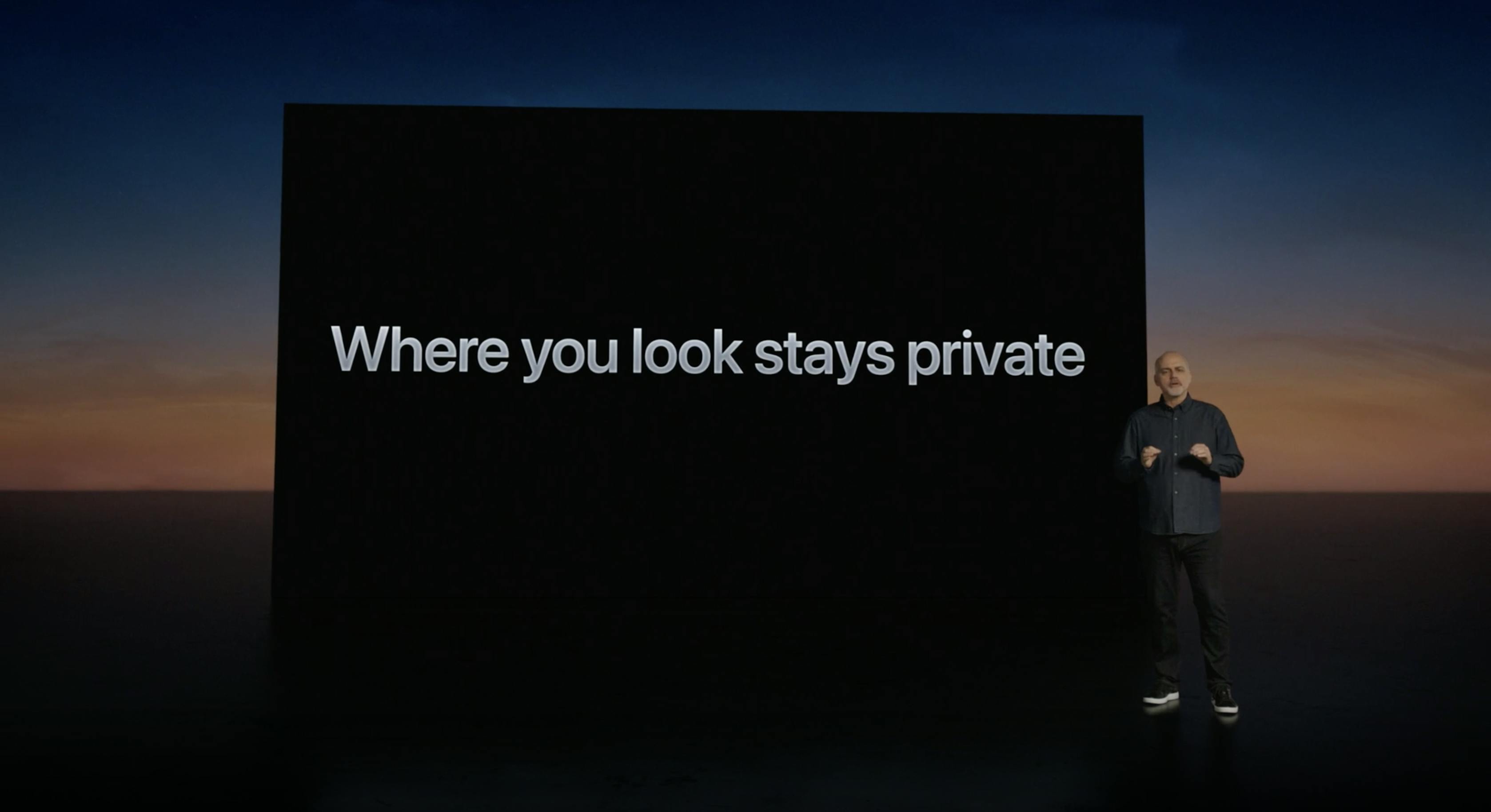 A screenshot from Apple's announcement of Vision Pro showcasing how serious Apple is about user privacy.