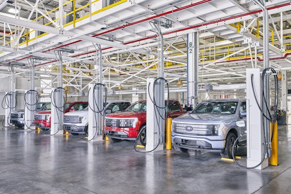New F150 Lightnings Charging Before Shipping / Rouge Electric Vehicle Center / Dearborn Michigan / 2022